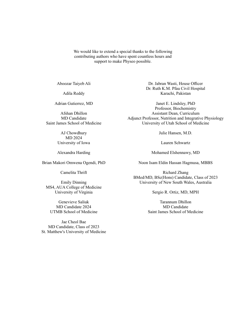 Original contributing-author page from Physeo Pharmacology, listing Emily Dinning with her affiliation at the time of publication.